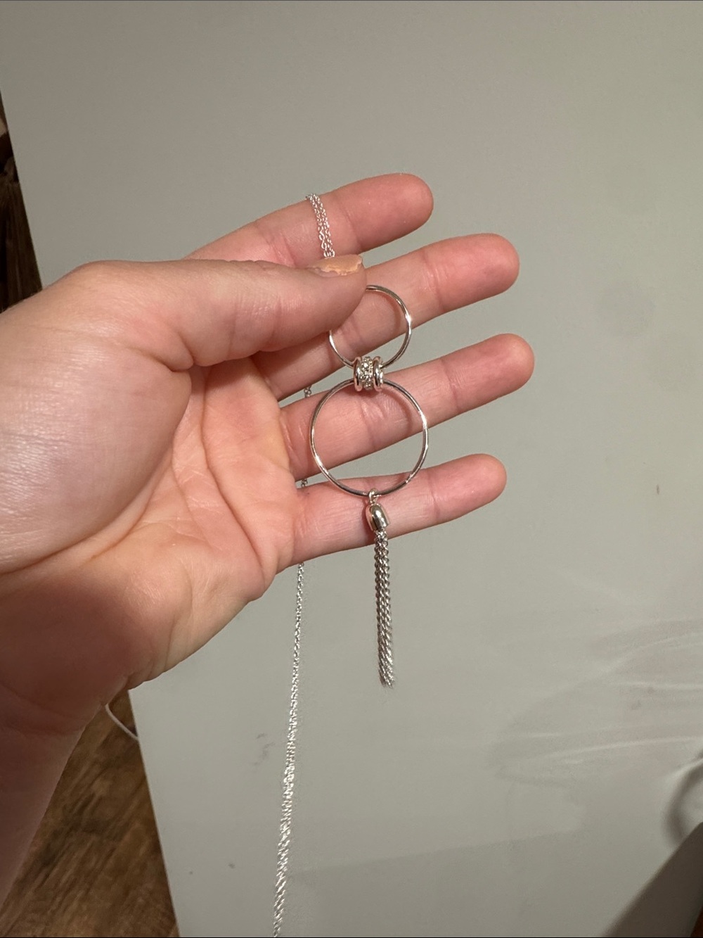 Silver Double Hoop Pendant Necklace with Tassel